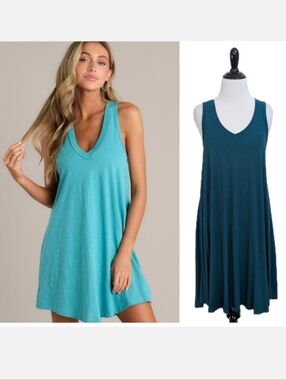 NEW Z Supply V-Neck T-Shirt Dress - Breezy Maddox - Dark Turquoise Teal - Size S